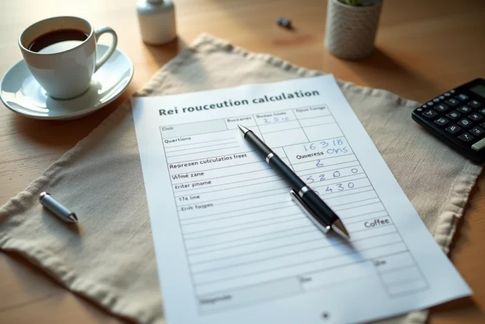 Vue aérienne d'un bureau avec calcul manuscrit de trimestres de retraite et documents administratifs